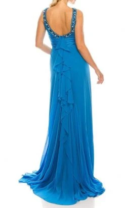 Odrella - 1698 Gathered Embellished Halter Crepe Chiffon Evening Dress