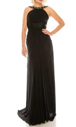 Odrella - 1698 Gathered Embellished Halter Crepe Chiffon Evening Dress