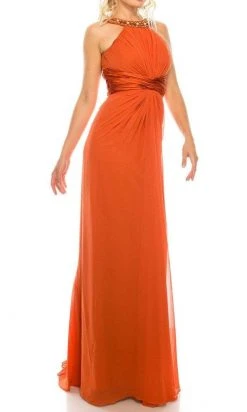 Odrella - 1698 Gathered Embellished Halter Crepe Chiffon Evening Dress