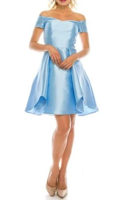 Cocktail Dresses Odrella - 4503 Beaded Off Shoulder Short Sleeves A-Line Cocktail Dress