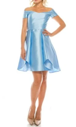 Cocktail Dresses Odrella - 4503 Beaded Off Shoulder Short Sleeves A-Line Cocktail Dress