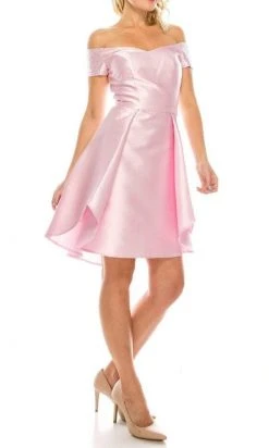 Cocktail Dresses Odrella - 4503 Beaded Off Shoulder Short Sleeves A-Line Cocktail Dress