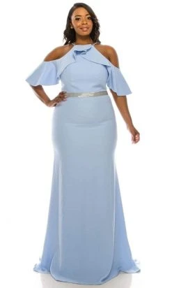 Odrella - 4513 Halter Ruffles Cold Shoulder Beaded Trumpet Gown Formal Gowns