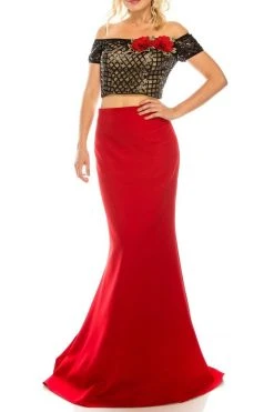 Odrella - 4599 Two Piece Sequined Off-Shoulder Evening Gown