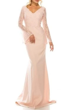 Odrella - 4619B Long Sleeve Beaded Lace Trumpet Gown Formal Gowns