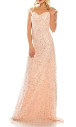 Odrella - 4757 Illusion Off Shoulder Glitter Mesh A-Line Gown