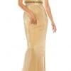 Odrella - 4767 Sleeveless Empire Waist Metallic Rib Sheath Gown Formal Gowns