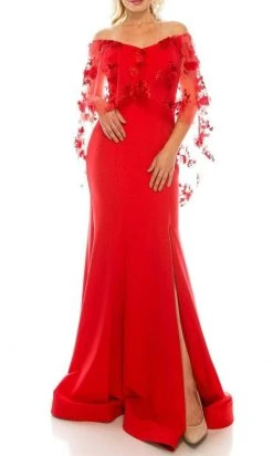 Formal Gowns Odrella - 7Y1037 Off-Shoulder Trumpet Gown With Embroidered Mesh Cape 14 Formal Gowns Odrella - 7Y1037 Off-Shoulder Trumpet Gown With Embroidered Mesh Cape