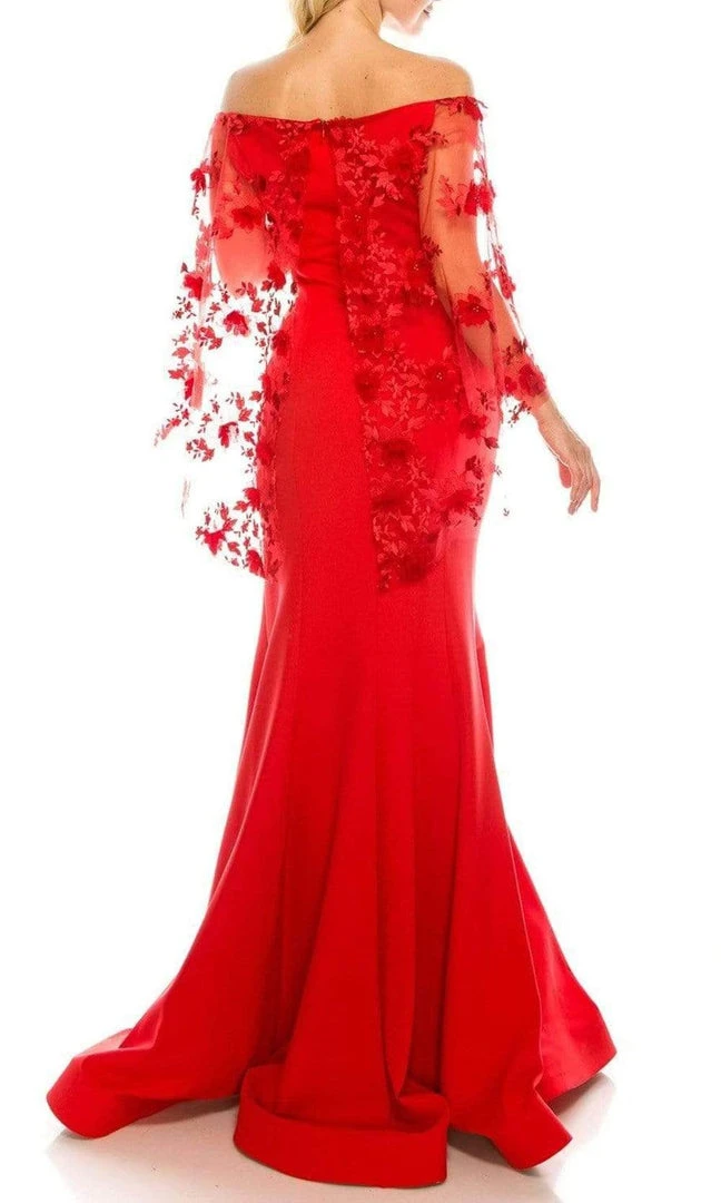Formal Gowns Odrella - 7Y1037 Off-Shoulder Trumpet Gown With Embroidered Mesh Cape 8 Formal Gowns Odrella - 7Y1037 Off-Shoulder Trumpet Gown With Embroidered Mesh Cape