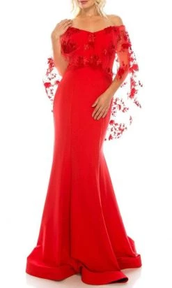 Formal Gowns Odrella - 7Y1037 Off-Shoulder Trumpet Gown With Embroidered Mesh Cape 17 Formal Gowns Odrella - 7Y1037 Off-Shoulder Trumpet Gown With Embroidered Mesh Cape