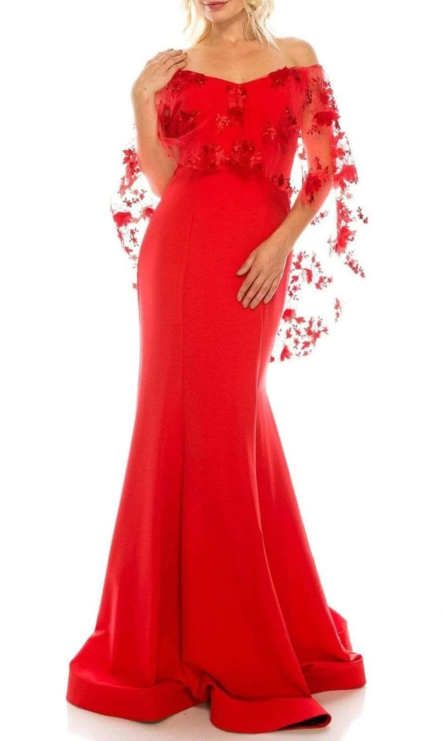 Formal Gowns Odrella - 7Y1037 Off-Shoulder Trumpet Gown With Embroidered Mesh Cape 10 Formal Gowns Odrella - 7Y1037 Off-Shoulder Trumpet Gown With Embroidered Mesh Cape