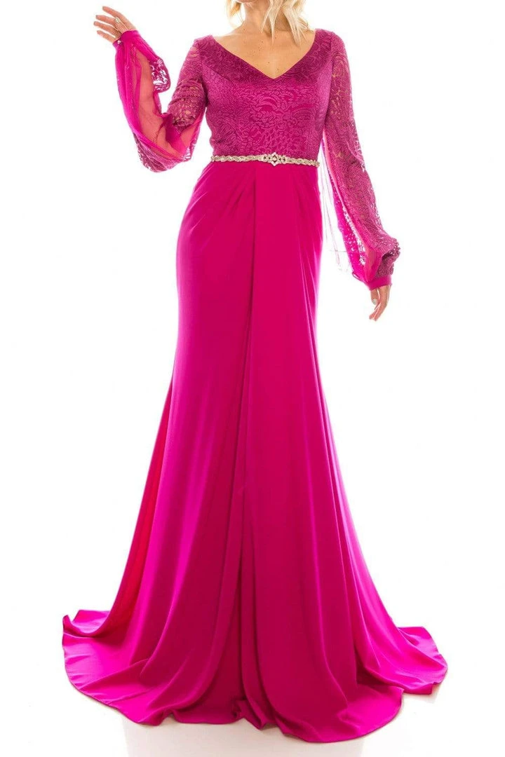 Odrella - 7Y1090 Bishop Sleeve Embroidered Mesh Jacquard Gown Formal Gowns 3 Odrella - 7Y1090 Bishop Sleeve Embroidered Mesh Jacquard Gown Formal Gowns