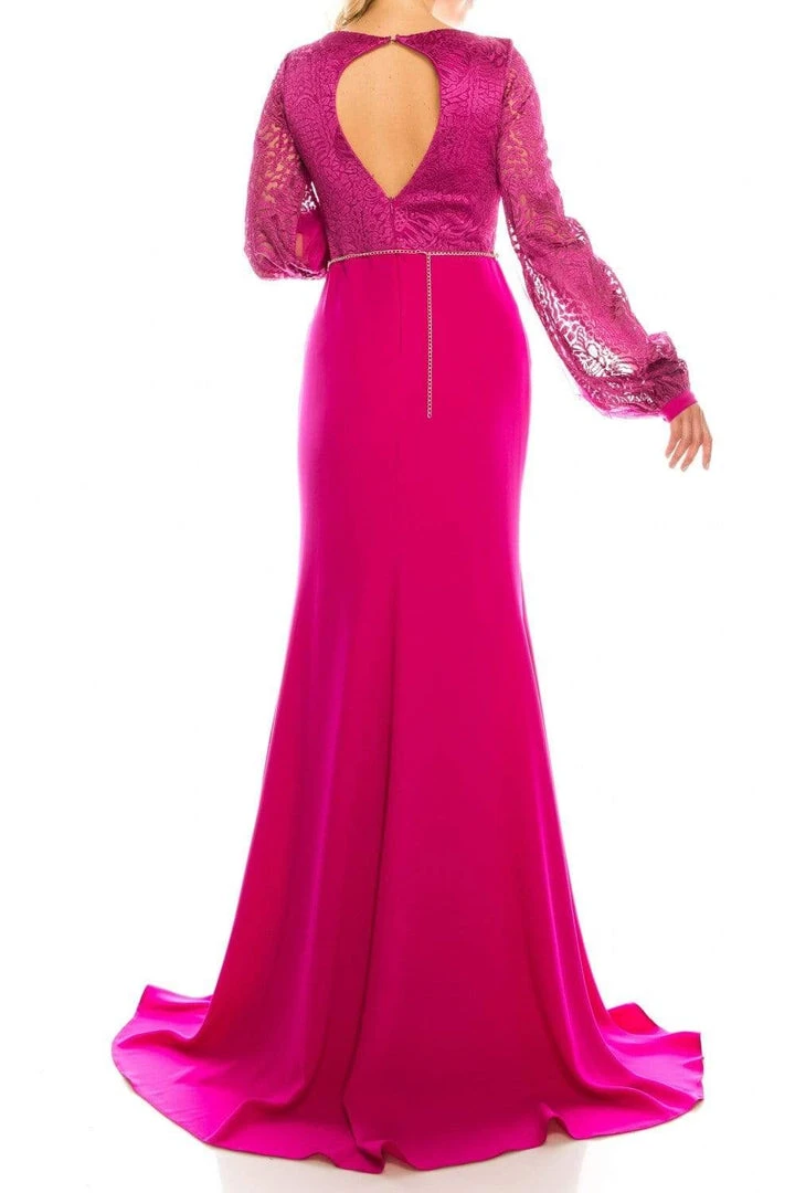 Odrella - 7Y1090 Bishop Sleeve Embroidered Mesh Jacquard Gown Formal Gowns 4 Odrella - 7Y1090 Bishop Sleeve Embroidered Mesh Jacquard Gown Formal Gowns