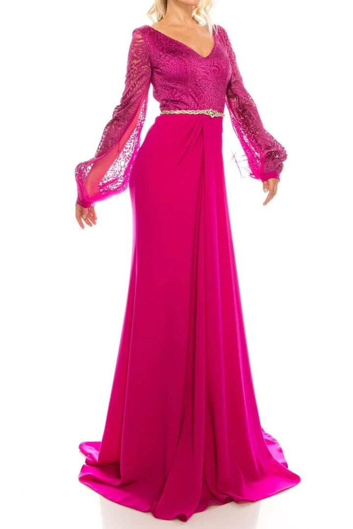 Odrella - 7Y1090 Bishop Sleeve Embroidered Mesh Jacquard Gown Formal Gowns 6 Odrella - 7Y1090 Bishop Sleeve Embroidered Mesh Jacquard Gown Formal Gowns