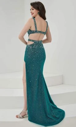 Panoply - 14075 Illusion Plunged Neck Cutout Bodice Fully Beaded Gown