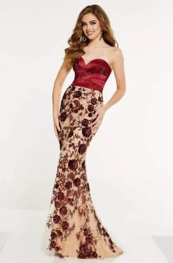 Panoply - 14884 Floral Strapless Fitted Evening Gown Formal Gowns