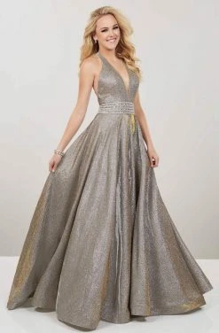 Panoply - 14926 Plunging V-Neck Embellished Ballgown