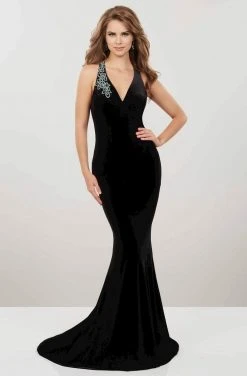 Panoply - 14948 Beaded Floral Plunging Halter Dress Formal Gowns