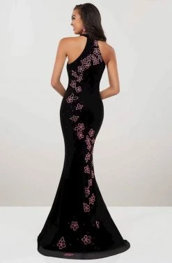 Panoply - 14948 Beaded Floral Plunging Halter Dress Formal Gowns