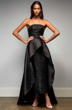 Park 108 - Beaded Strapless Overskirt Evening Dress M345 - 1 Pc Black In Size 12 Available Plus Size Dresses