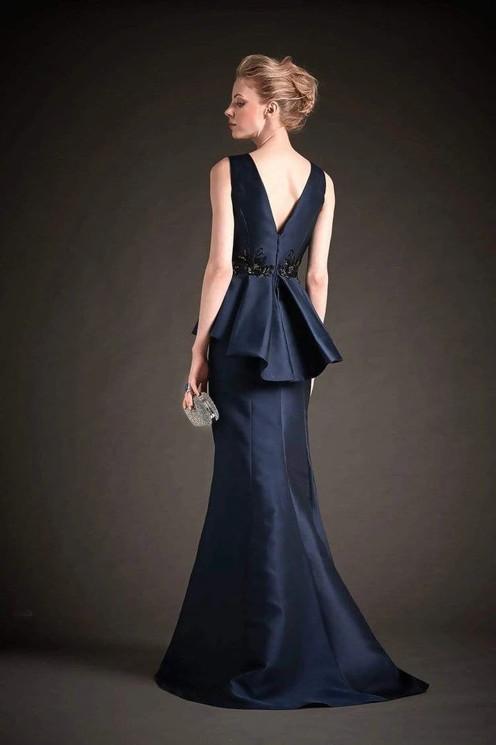 Park 108 - M132 Beaded Waist Peplum Mikado Mermaid Gown - 1 Pc Navy In Size 12 Available 4 Park 108 - M132 Beaded Waist Peplum Mikado Mermaid Gown - 1 Pc Navy In Size 12 Available