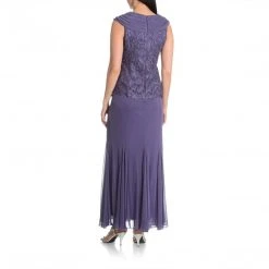 Patra - Lace Embellished V-Neck Jersey Sheath Dress 12678 6 Patra - Lace Embellished V-Neck Jersey Sheath Dress 12678