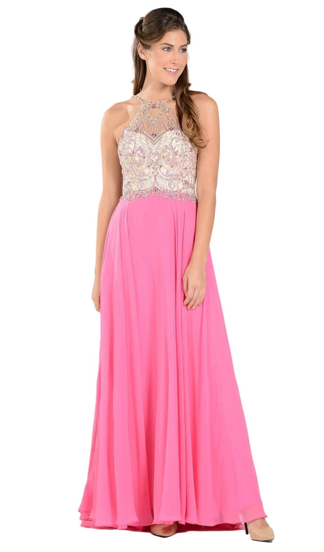 Poly USA - 7826 Jewel Adorned Illusion Halter Chiffon Gown 7 Poly USA - 7826 Jewel Adorned Illusion Halter Chiffon Gown