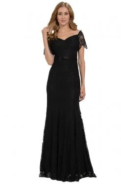 Formal Gowns Poly USA - 8030 Half Sleeve Off Shoulder Lace Trumpet Dress
