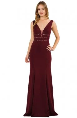 Poly USA - 8222 Beaded Plunging V-Neck Trumpet Dress 9 Poly USA - 8222 Beaded Plunging V-Neck Trumpet Dress