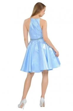 Poly USA - 8236 Illusion Inset Halter Metallic Dress