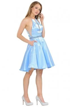 Poly USA - 8236 Illusion Inset Halter Metallic Dress 10 Poly USA - 8236 Illusion Inset Halter Metallic Dress