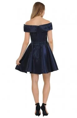 Cocktail Dresses Poly USA - 8238 Surplice Off Shoulder Metallic A-Line Dress 10 Cocktail Dresses Poly USA - 8238 Surplice Off Shoulder Metallic A-Line Dress