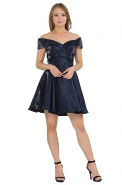 Cocktail Dresses Poly USA - 8238 Surplice Off Shoulder Metallic A-Line Dress 9 Cocktail Dresses Poly USA - 8238 Surplice Off Shoulder Metallic A-Line Dress