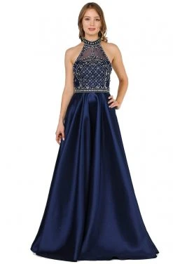 Formal Gowns Poly USA - 8344 Bedazzled High Halter A-line Gown