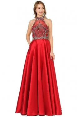 Formal Gowns Poly USA - 8344 Bedazzled High Halter A-line Gown