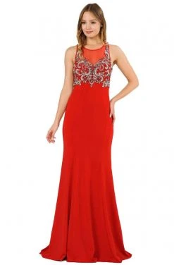 Poly USA - 8348 Embroidered Illusion Trumpet Dress Formal Gowns