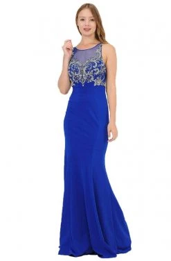 Poly USA - 8348 Embroidered Illusion Trumpet Dress Formal Gowns