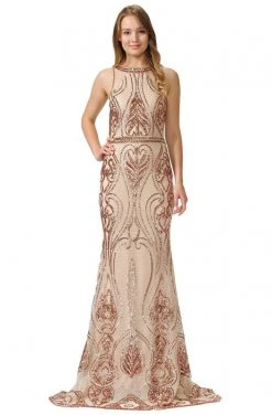 Formal Gowns Poly USA - 8438 Sequined Halter Neck Trumpet Dress 9 Formal Gowns Poly USA - 8438 Sequined Halter Neck Trumpet Dress