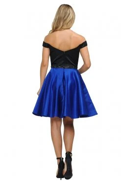 Poly USA - 8532 Two Tone Embellished Off-Shoulder A-line Dress Cocktail Dresses