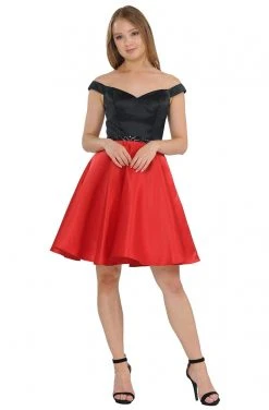 Poly USA - 8532 Two Tone Embellished Off-Shoulder A-line Dress Cocktail Dresses