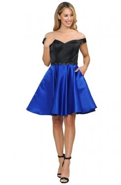 Poly USA - 8532 Two Tone Embellished Off-Shoulder A-line Dress Cocktail Dresses