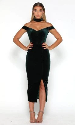 Portia And Scarlett - Barry Dress Off Shoulder High Slit Velvet Dress 10 Portia And Scarlett - Barry Dress Off Shoulder High Slit Velvet Dress