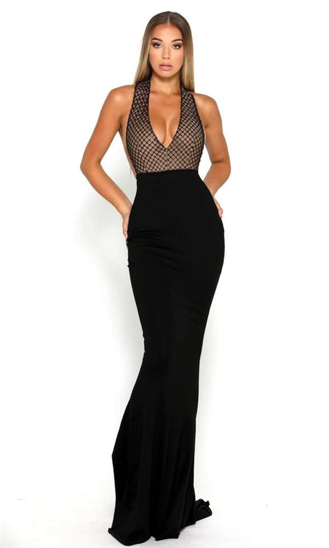 Formal Gowns Portia And Scarlett - Tasha Dress Plunging Halter Mermaid Dress 3 Formal Gowns Portia And Scarlett - Tasha Dress Plunging Halter Mermaid Dress