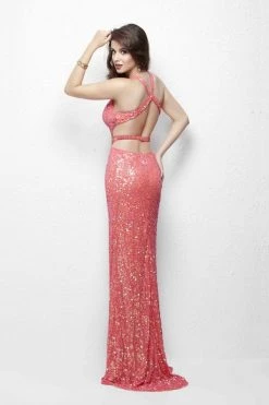 Primavera Couture - 1131 Sequined Long Gown With Slit Formal Gowns