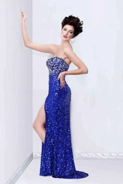 Formal Gowns Primavera Couture - 1155 Strapless Scroll Motif Sheath Gown
