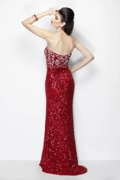Formal Gowns Primavera Couture - 1155 Strapless Scroll Motif Sheath Gown
