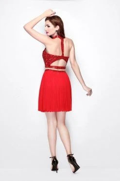 Cocktail Dresses Primavera Couture - 1315 Beaded Halter Neck Two-Piece Dress - 1 Pc Red In Size 6 Available