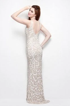 Primavera Couture - 1414 Sequined V-Neck Sheath Gown