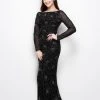 Primavera Couture - 1438 Floral Ornate Long Sleeve Gown