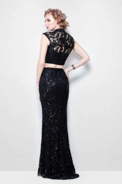 Primavera Couture - 1506 Laced Illusion High Neck Sheath Dress Formal Gowns